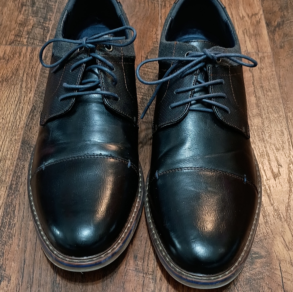 Hudson Freeman Black Faux Leather and Blue Fabric Oxfords Men's Shoes No Box